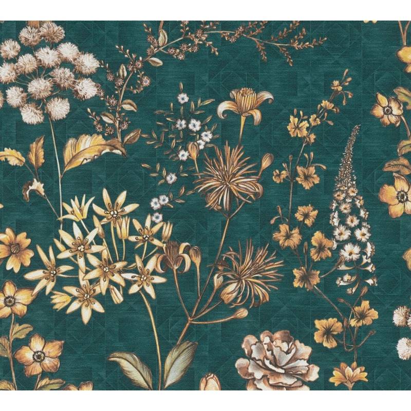 AS-Creation Vliestapete Blumen Grafisch Matt Leicht Strukturiert Petrol Orange von AS-Creation