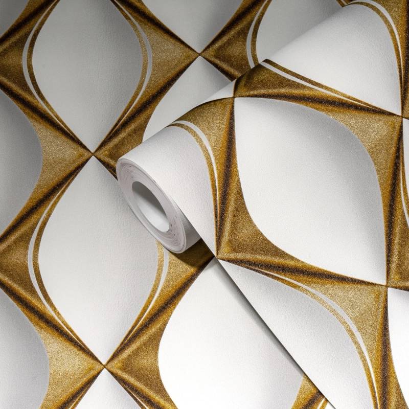 Livingwalls Tapete 3D Muster Gold Weiß und Grau 53 cm x 10,05 m AS-386911 von AS-Creation