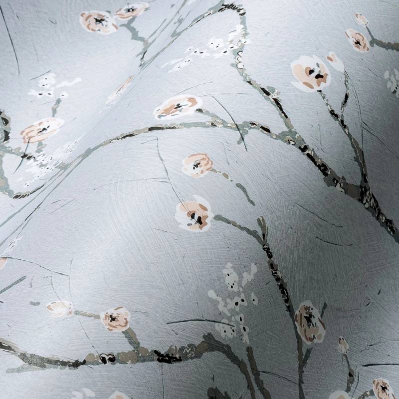 Livingwalls Tapete Blumenmuster Grau Braun und Weiß 53 cm x 10,05 m AS-387391 von AS-Creation