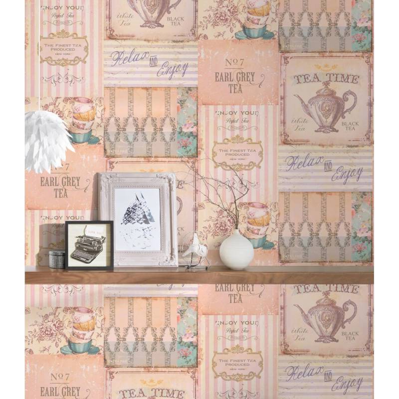 Livingwalls Tapete Fliesenmuster Beige Rosa Weiß und Blau 53 cm x 10,05 m AS-387271 von AS-Creation