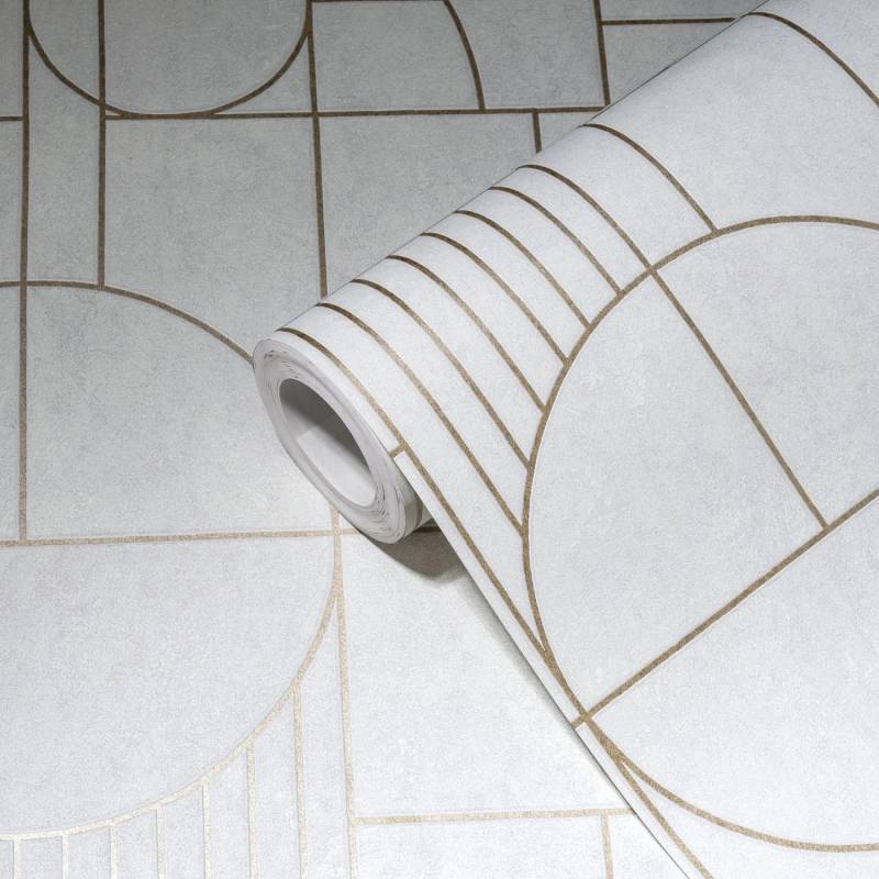 Livingwalls Tapete Geometrisches Motiv Weiß Gold und Grau 53 cm x 10,05 m AS-386992 von AS-Creation