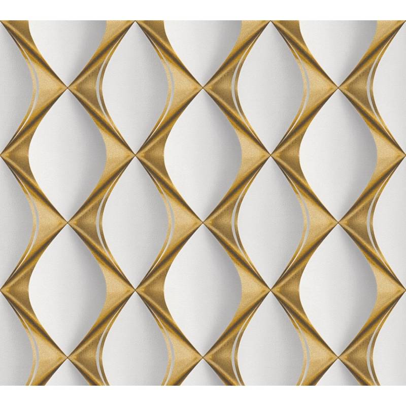 Vliestapete 3D Design Glänzend Leicht Strukturiert Gold Weiß FSC® von AS-Creation
