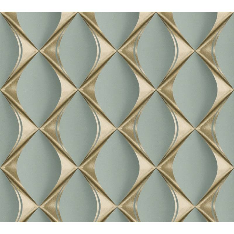 Vliestapete 3D Design Matt Leicht Strukturiert Eukalyptus Grün Gold FSC® von AS-Creation