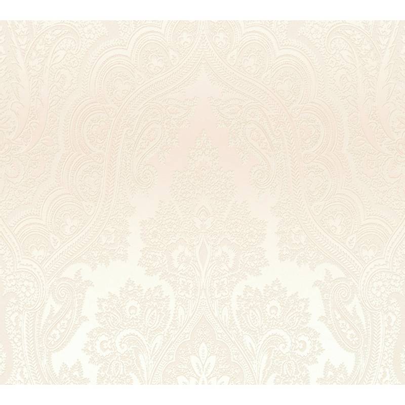 Vliestapete Barock Ornament Glänzend Glatt Perlweiß Silber FSC® von AS-Creation
