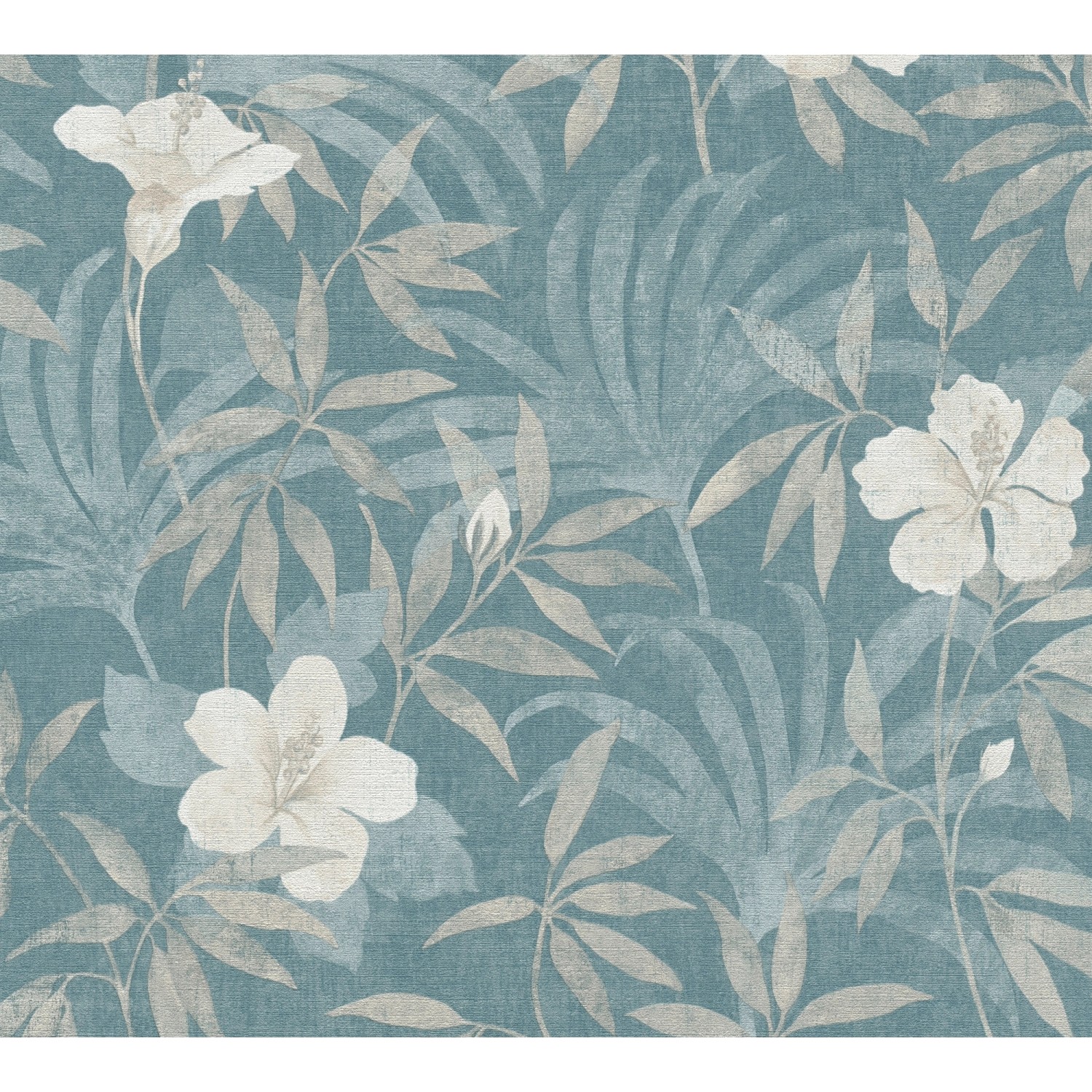 Vliestapete Blumen Dschungel Matt Leicht Strukturiert Beige Blau FSC® von AS-Creation