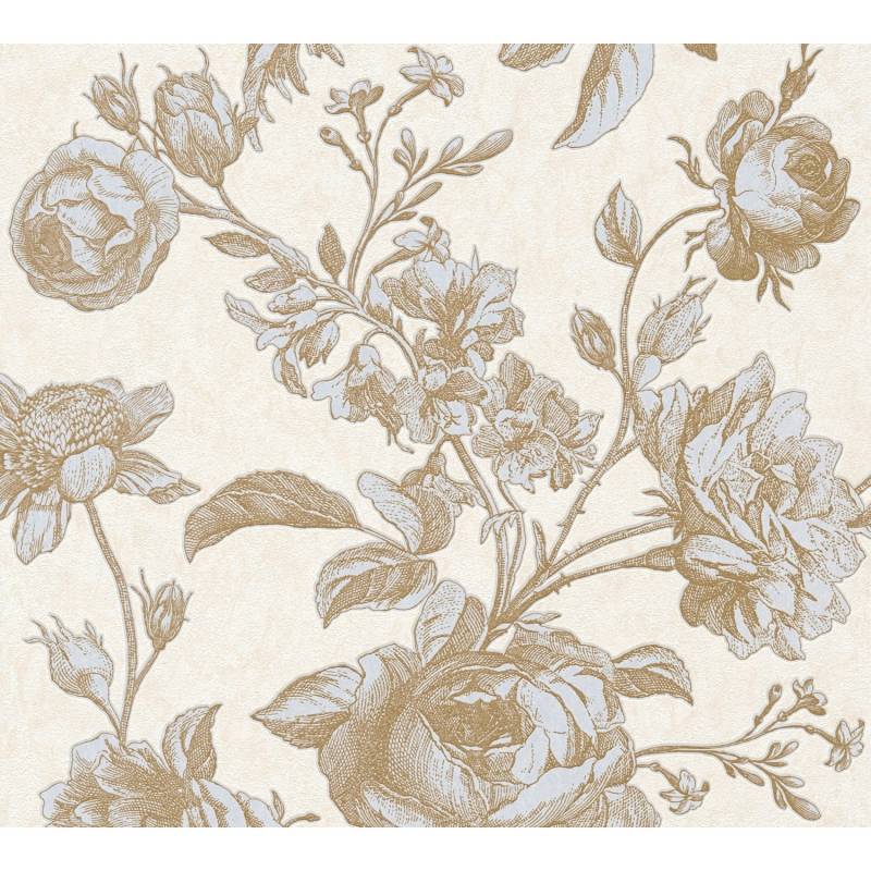 Vliestapete Blumen Floral Glänzend Leicht Strukturiert Gold Hellbeige FSC® von AS-Creation