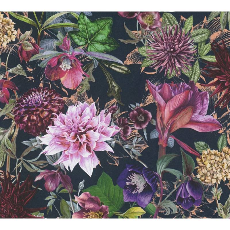 Vliestapete Blumenoptik Floral Matt glatt Grün Schwarz FSC® von AS-Creation