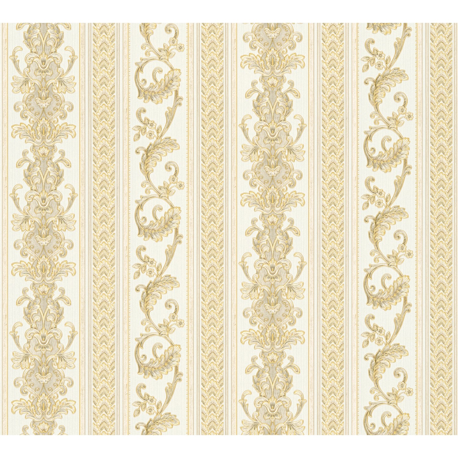 Vliestapete Hermitage Streifen Ornament Glanz Leicht Strukt. Gold Creme FSC® von AS-Creation
