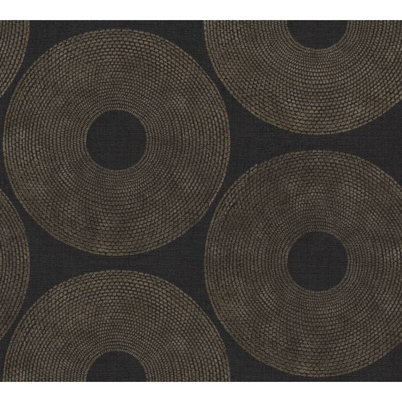 Vliestapete Kreise Matt Leicht Strukturiert Schwarz Gold FSC® von AS-Creation