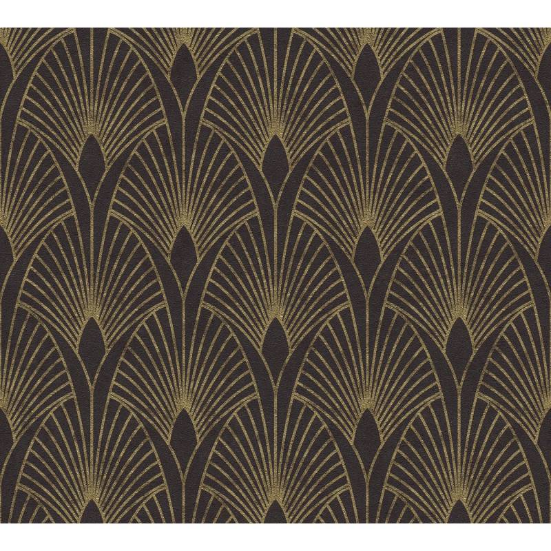 Vliestapete New Walls Art Deco Muster Glanz Leicht Strukt. Schwarz Gold FSC® von AS-Creation