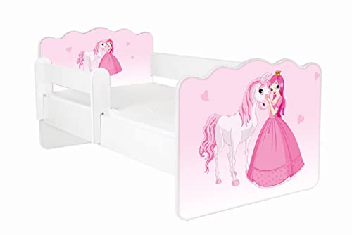 AS-TOR Kinderbett Jugendbett Alex 70x140cm mit Matratze und Abnehmbarem Geländer - Bett Schlafzimmer Kindermöbel Kinderbetten für Mädchen und Junge, Hochwertige Möbelplatte, Solide, Rosa Prinzessin von AS-TOR