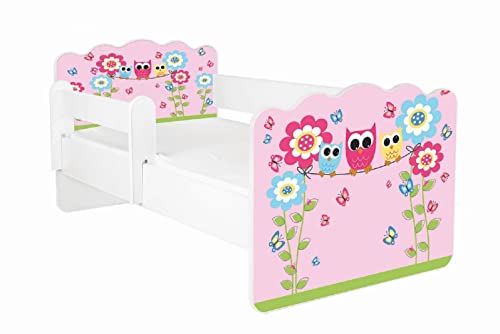 AS-TOR Kinderbett Jugendbett Alex 70x140cm mit Matratze und Abnehmbarem Geländer - Bett Schlafzimmer Kindermöbel Kinderbetten für Mädchen und Junge, Hochwertige Möbelplatte, Solide und Sicher, Blumen von AS-TOR