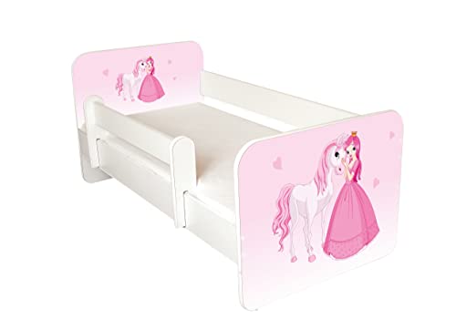 AS-TOR Kinderbett Jugendbett Igor 80x160cm mit Matratze und Abnehmbarem Geländer - Bett Schlafzimmer Kindermöbel Kinderbetten für Mädchen Junge, Massivholz, Solide Sicher, Rosa Prinzessin von AS-TOR