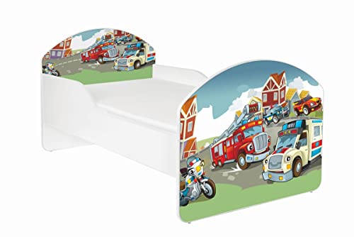 AS-TOR Kinderbett Jugendbett Maja 70x140 mit Matratze - Bett Schlafzimmer Kindermöbel Kinderbetten für Mädchen und Junge Hochwertige Möbelplatte Solide Sicher Autos, 70 x 140 cm von AS-TOR