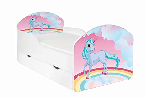 AS-TOR Kinderbett Jugendbett Maja 70x140 mit Matratze und Schublade - Bett Schlafzimmer Kindermöbel Kinderbetten für Mädchen und Junge, Hochwertige Möbelplatte, Solide und Sicher - Einhorn von AS-TOR