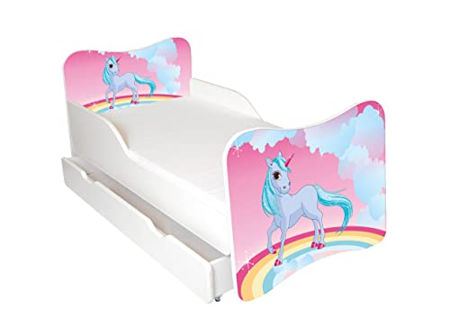 AS-TOR Kinderbett Jugendbett Wiki 80x160 mit Matratze und Schublade - Bett Schlafzimmer Kindermöbel Kinderbetten für Mädchen und Junge, Hochwertige Möbelplatte, Solide und Sicher, Einhorn von AS-TOR