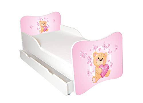 AS-TOR Kinderbett Jugendbett Wiki 80x160 mit Matratze und Schublade - Bett Schlafzimmer Kindermöbel Kinderbetten für Mädchen und Junge, Hochwertige Möbelplatte, Solide und Sicher, Teddybär von AS-TOR