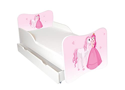 AS-TOR Kinderbett Jugendbett Wiki 80x160 mit Matratze und Schublade - Bett Schlafzimmer Kindermöbel Kinderbetten für Mädchen und Junge, Hochwertige Möbelplatte, Solide und Sicher, Rosa Prinzessin von AS-TOR