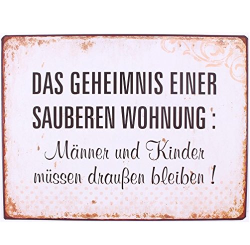 AS4HOME Blechschild - Das Geheimnis Einer sauberen Wohnung - Schild im Antik Look - Metallschild Wandschschild Metall für den Innenbereich - Nostalgieschild von AS4HOME