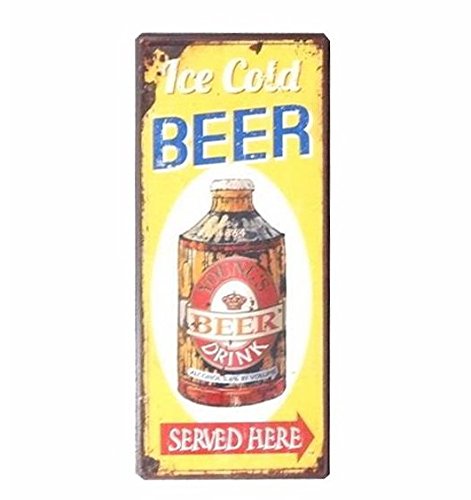 AS4HOME Blechschild - Ice Cold Beer Served HERE - Schild im Antik Look - Metallschild Wandschschild Metall für den Innenbereich - Nostalgieschild von AS4HOME