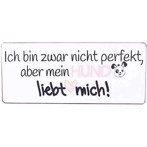 AS4HOME Blechschild Ich Bin zwar Nicht perfekt, Aber Mein Hund liebt Mich - Wandschild von AS4HOME