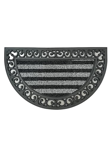 AS4HOME Halbkreis Fußmatte, Fußabtreter Streifen 75 x 45 cm Poly-Rubber Braun oder Grau (Grau-Schwarz) von AS4HOME