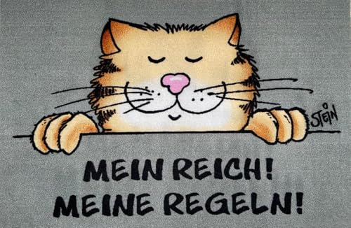 Fußmatte Uli Stein Mein Reich! Meine Regeln! Katze 50 x 75 cm grau waschbar von AS4HOME
