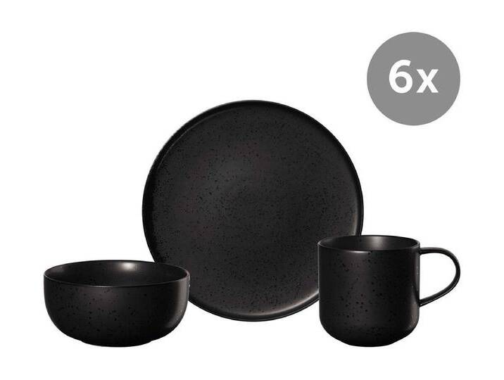 ASA SELECTION Frühstücks-Geschirrset Frühstücksset ASA mit Henkelbecher 0,4l 18-tlg., 6 Personen, Porzellan, schwarz von ASA-Selection