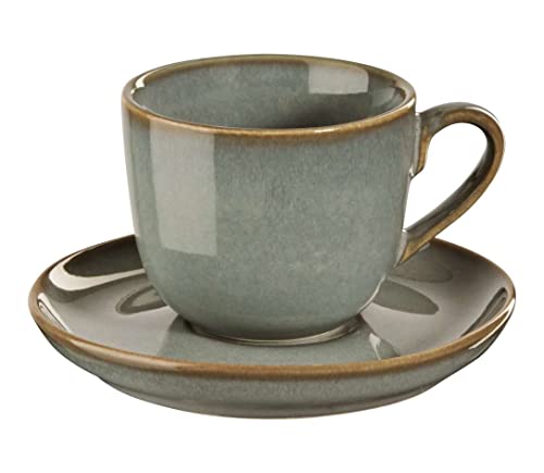 ASA Saisons Eucalyptus Cappuccinotasse mit Untertasse aus Steinzeug in der Farbe Grün 0,23L, Maße: 9cm x 9cm x 7,5cm, 27130175 von ASA