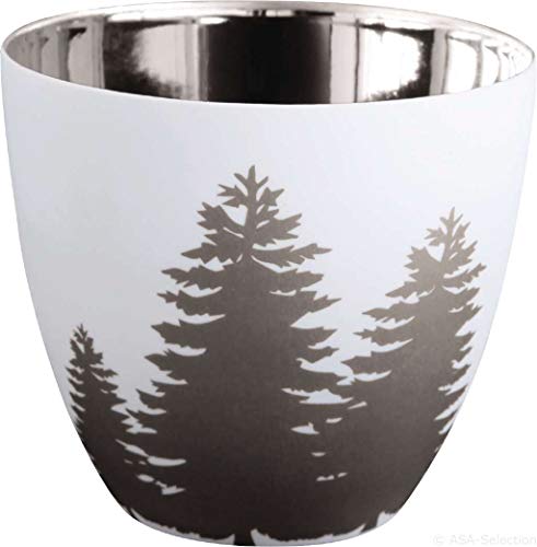 ASA - XMAS Windlicht - Bäume - Weiss / Schwarz / Silber - Ø9 x H8 cm - Porzellan - 1 Stück von ASA