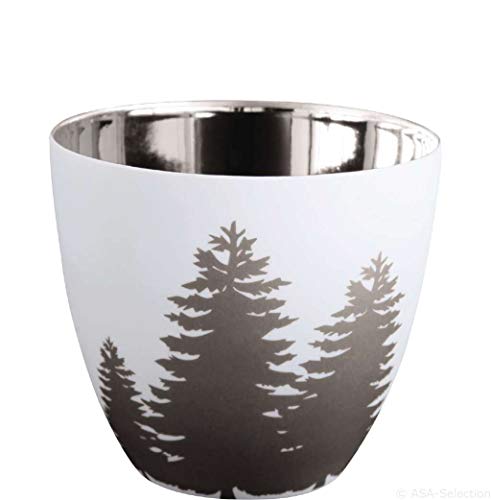 ASA - Xmas Windlicht - Bäume - Weiss/Schwarz/Silber - Ø7,2 x H6,4 cm - Porzellan - 1 Stück von ASA