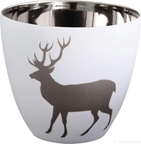ASA - Xmas Windlicht - Hirsch - Weiss/Schwarz/Silber - Ø9 x H8 cm - Porzellan - 1 Stück von ASA