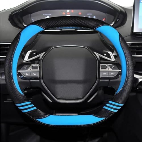 ASADF Lenkradhülle Für Peugeot 2008 I II 2013-2022 Auto-Lenkradabdeckung Kohlefaser + PU-Leder Mode Auto-Innenausstattung Lenkradbezug Auto(Type B-Blue) von ASADF