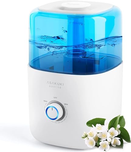 ASAKUKI Luftbefeuchter 3L Top-fill, Humidifier mit 360°Drehbare Düse,Luftbefeuchter Schlafzimmer & Aroma Diffuser,300 ml/h Nebelvolumen, 22dB leise,für Kinderzimmer Pflanzen von ASAKUKI