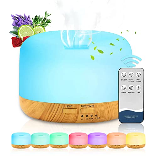 ASANMU Aroma Diffuser 450ML, Ultraschall Aromatherapie Diffusor mit Fernbedienung, Geschenk für Muttertag, Luftbefeuchter für ätherische Öle 7 Farben LED, Timer für Zuhause, Büro, Yoga, Schlafzimmer von ASANMU