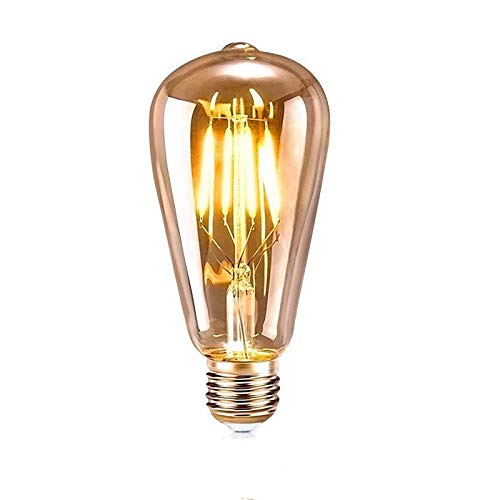 ASANMU Edison Vintage LED E27, Retro Glühbirne 4W LED Vintage Beleuchtung ST64 Ideal für Retro Beleuchtung im Haus Café Bar Musikzimmer Restaurant Hochzeit Weihnachten Dekoration, Amber Warm (1 Stück) von ASANMU