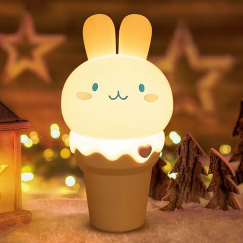 ASANMU Lampe Kinderzimmer Mädchen, Nachtlicht Kinderzimmer 7 Farben LED Nachtlicht Eiscreme Kaninchen Baby Stilllicht Nachttischlampe Babyzimmer Deko Mädchen Nachttischlampe Kinderzimmer Geschenk von ASANMU