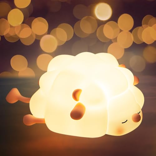 ASANMU Nachtlampe Kinderzimmer, Nachtlicht Kinder Baby Stilllicht Schaf Silikon Dimmbar Kawaii Silikon Nachtlicht Geburtstag Geschenk Tragbaren Nachtlampe Dekoration Kinderzimmer Geschenk Weihnachts von ASANMU