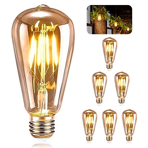 ASANMU Retro LED Glühbirne E27, Edison Vintage LED Edison Glühbirne ST64 4W Antike Glühbirne Dekorative Lampe Ideal für Retro Beleuchtung im Haus Café Bar Restaurant Hochzeit Weihnachten Deko, 6 Stück von ASANMU