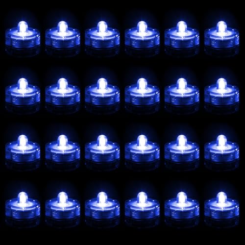 ASANMU Unterwasser Licht, Unterwasser LED Schwimmkerzen 24 Stück Party Deko Kleines Led-Kerzenlicht Warmweiße Teelichter MINI LED Licht Weihnachtsdeko Innen Aussen Zuhause Garten Dekoration(Blau) von ASANMU