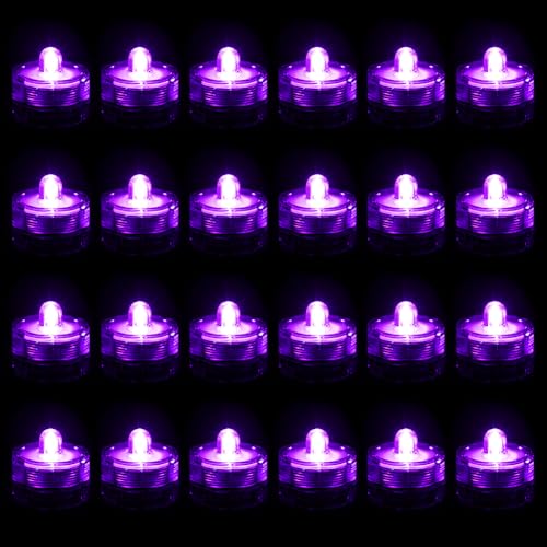 ASANMU Unterwasser Licht, Unterwasser LED Schwimmkerzen 24 Stück Party Deko Kleines Led-Kerzenlicht Warmweiße Teelichter MINI LED Licht Weihnachtsdeko Innen Aussen Zuhause Garten Dekoration(Lila) von ASANMU