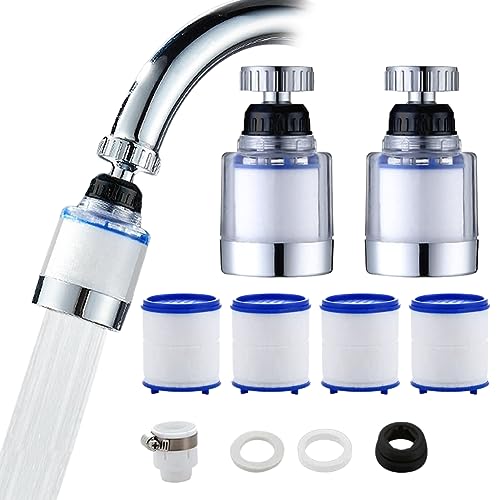 ASANMU Wasserhahnfilter, 360° Drehbar mit 6PCS PP-Baumwolle Filterelement, 2PCS Wasserhahn Filter mit 4 Wasserhahn Entkalker Aufsatz für Küche Home Badezimmer von ASANMU