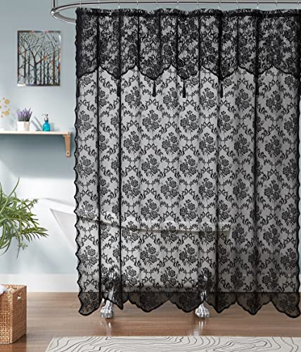 ASATEX Duschvorhang, Spitze, 183x183 cm, Badvorhang mit angenähtem Volant und Quasten. Erschwingliche Duschvorhänge lassen jedes Badezimmer gehoben aussehen. MIS 183x183 cm, Schwarz von ASATEX