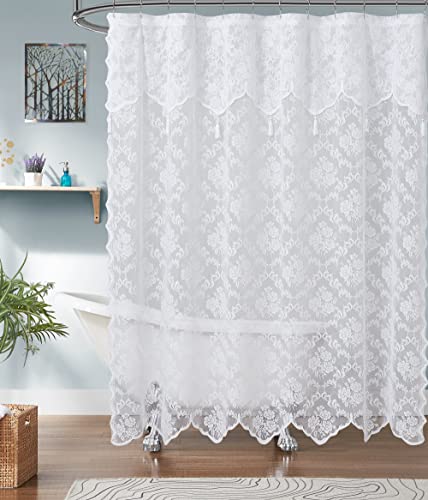 ASATEX Duschvorhang, Spitze, 183x183 cm, Badvorhang mit angenähtem Volant und Quasten. Erschwingliche Duschvorhänge lassen jedes Badezimmer gehoben aussehen. MIS 183x183 cm, Weiß von ASATEX