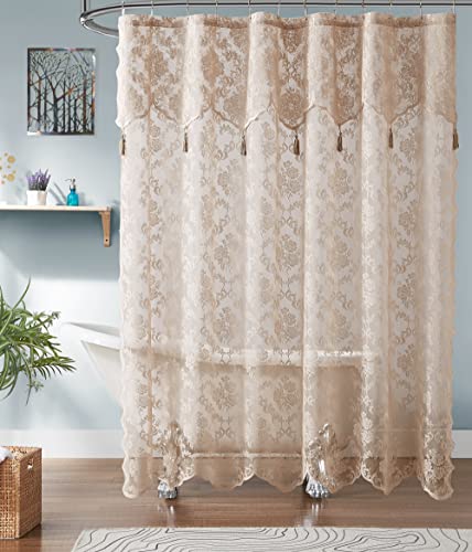 ASATEX Duschvorhang, Spitze, 183x213 cm, Badvorhang mit angenähtem Volant und Quasten. Erschwingliche Duschvorhänge lassen jedes Badezimmer gehoben aussehen. MIS 182.9x213.4 cm, Leinen von ASATEX