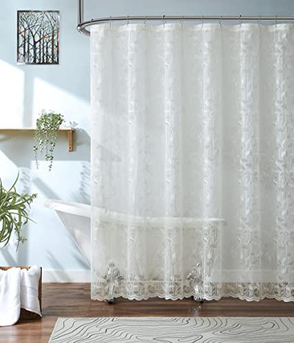 ASATEX Duschvorhang, halbtransparent, Spitze, 183 x 183 cm, romantisches Blumenmuster, elfenbeinfarben von ASATEX