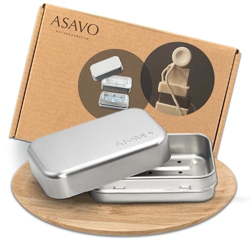 ASAVO 1 x Seifendose, Metall, Aluminum, mit herausnehmbaren Abropfgitter, rostfrei, Seifenschale zum Reisen, Seifenbox, Seifenbehälter, Blechdose, Metalldose, 1 Stück von ASAVO