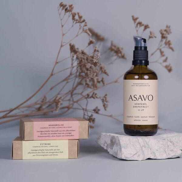 ASAVO Geschenkset - 1 x Körperöl Grapefruit, 1 x Duschseife Zitrone, 1 x Duschseife Kokosmilch von ASAVO
