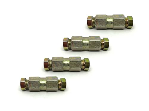 ASC Bremsleitungsverbinder – Universal-Messing-Verbindungsstücke 3/16 (4,75 mm) SAE – 4 x 2-Wege-Verbindungsstücke mit 8 x Muttern, 4 Stück von ASC