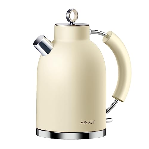 ASCOT Wasserkocher Edelstahl, Elektrischer Wasserkessel Geschenke für Männer/Frauen/Familie 1,5 liter Retro Teekocher Trockengehschutz, Automatische Abschaltung (Matte Creme) von ASCOT